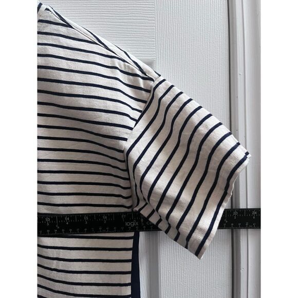Theory Cream Blue Relaxed Fit Striped Combo Pocket Shift Shirt Dress Size Medium - Picture 9 of 12